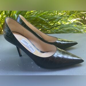 Jimmy Choo Glossy Black Croc-Pattern Heels